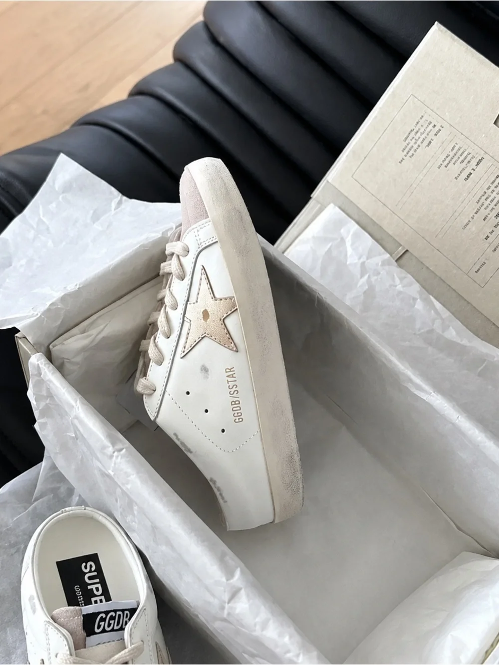 Golden Star Leather Slip-On Sneakers - Beige/Gold